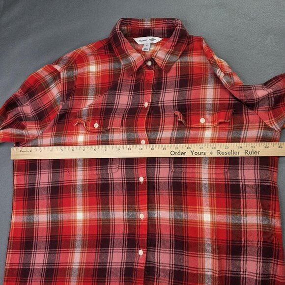 Old Navy Flannel Shirt Womens Medium Red Plaid Boyfriend Cozy School Outdoors - Picture 7 of 11